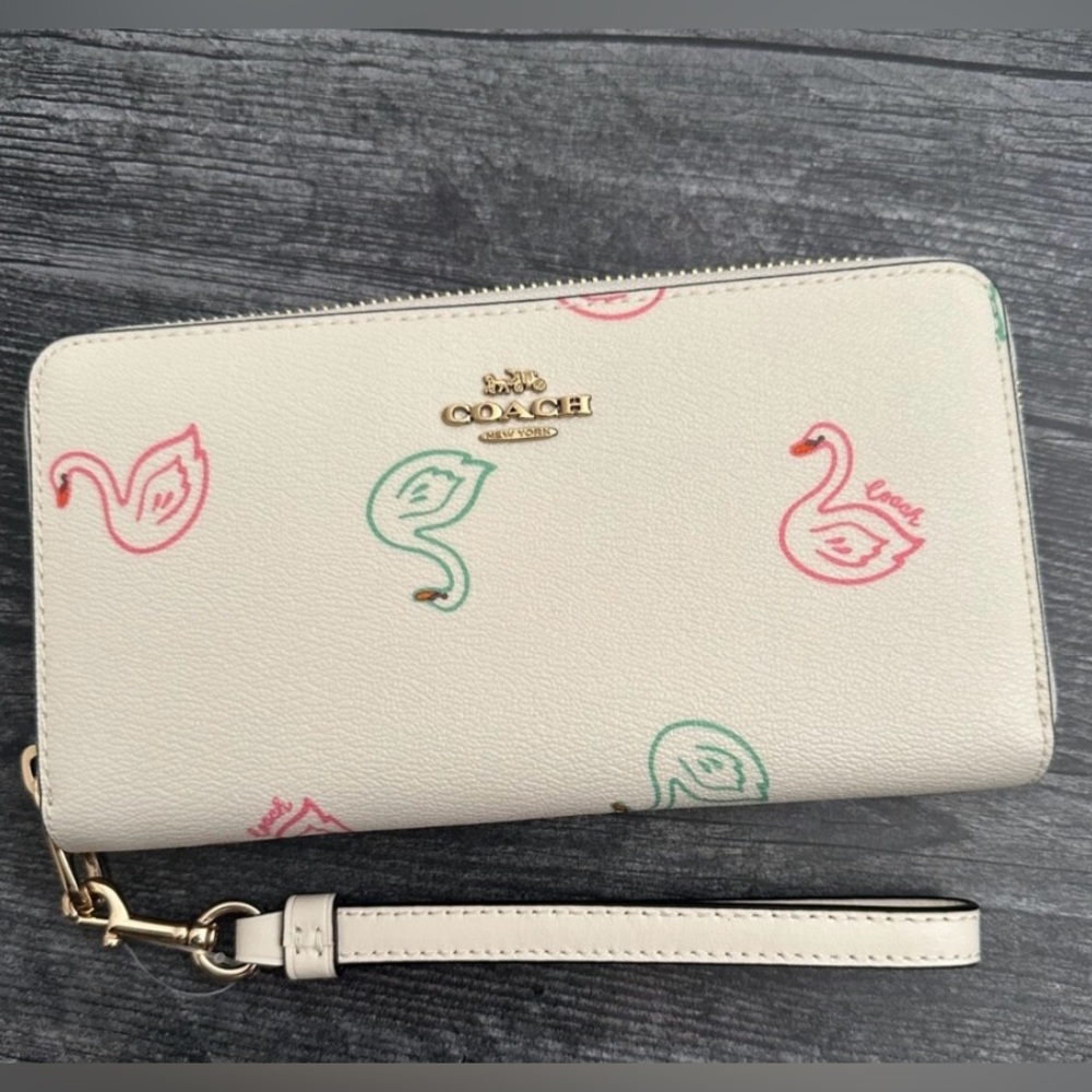 Coach Long Zip Wallet / Wristlet ~ Swans!